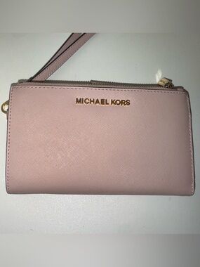 Michael Kors Blush Pink Wristlet Clutch with Gold Hardware